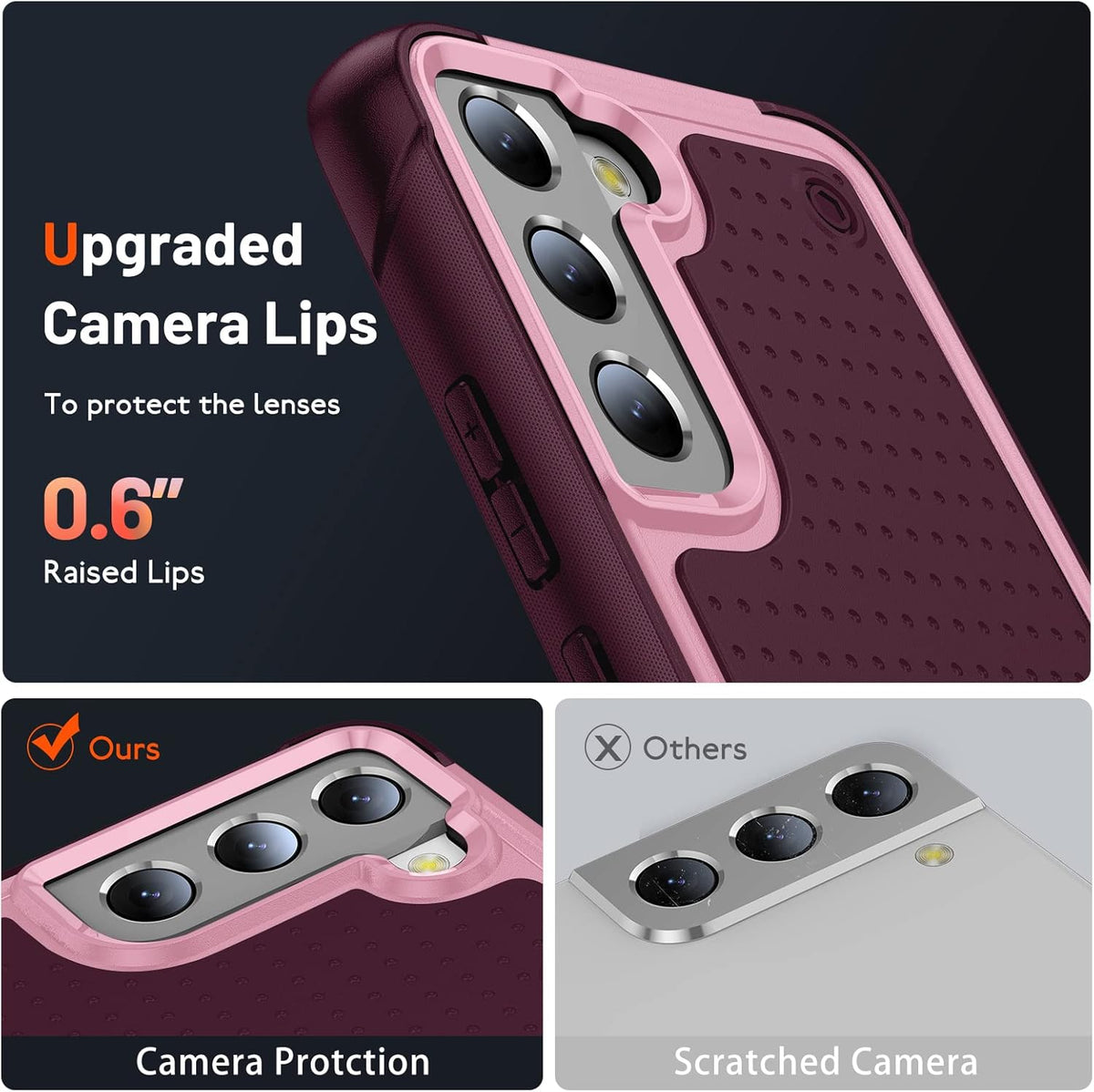 Asuwish Samsung Galaxy S22 Plus S22+ 5G Case, Rose Red with Tempered Glass Screen Protector & Rugged Dual Layer