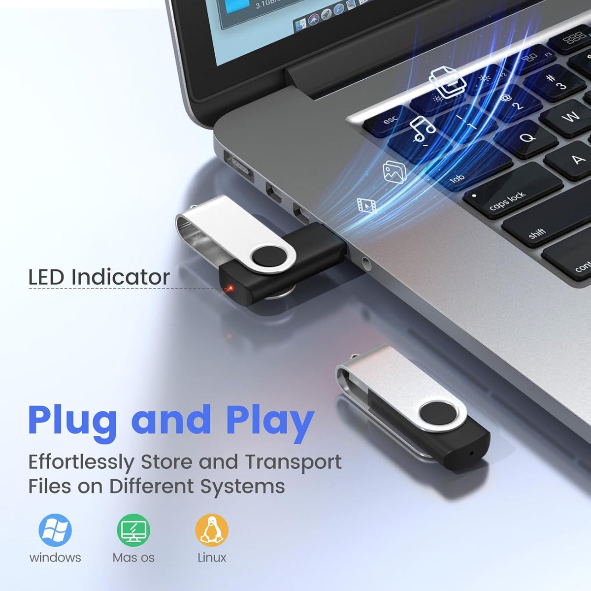 ABLAZE 16GB Flash Drive 10 Pack, USB 2.0 Memory Stick with Lanyards Swivel Thumb Drives Bulk 16GB Pendrive U Disk for Data Storage (Black)