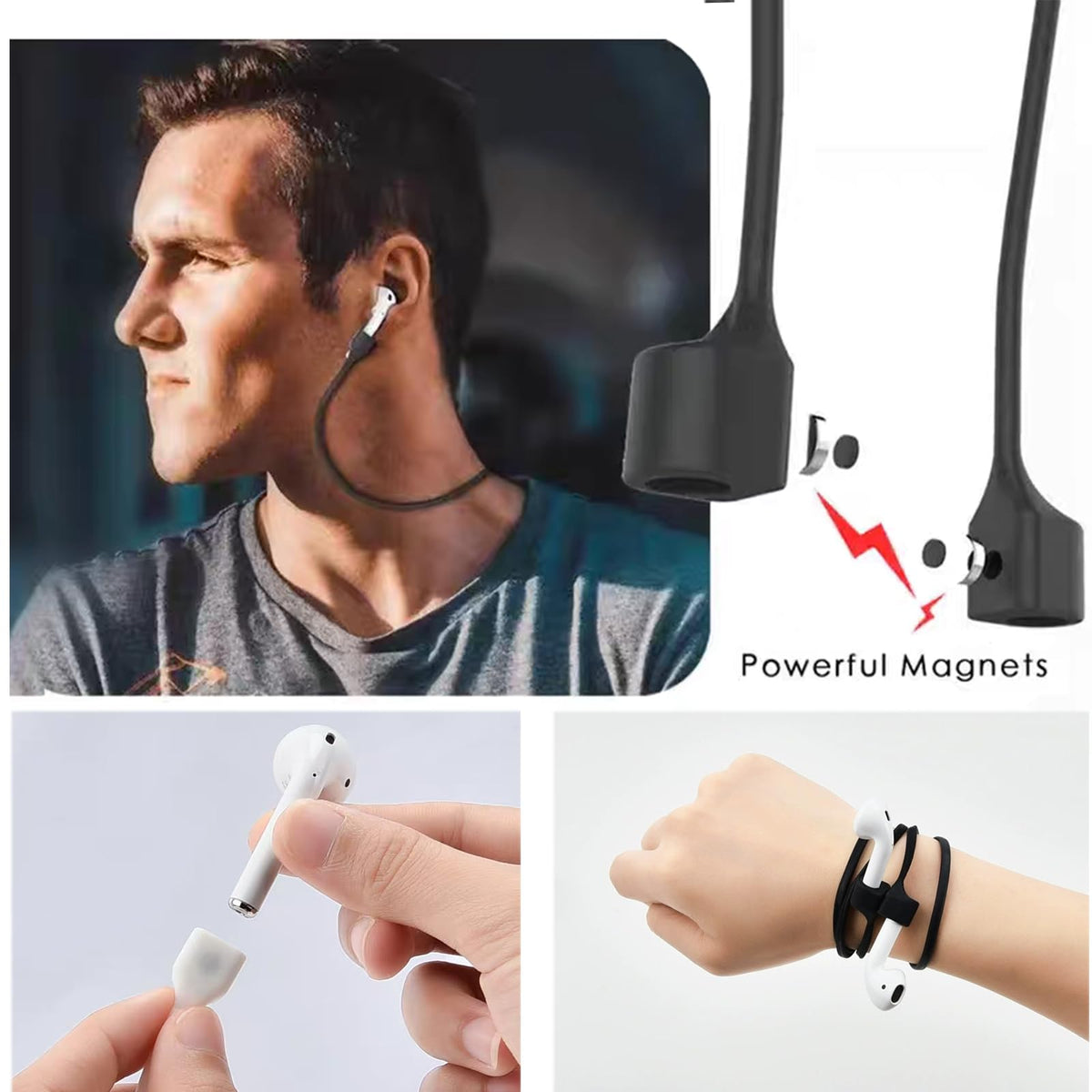 Magnetic Anti-Lost Straps for Apple AirPods 4st to 1th Generation and AirPods Pro 1st to 4th Generation, 2 Additional Pairs of Ear Hooks-Compatible