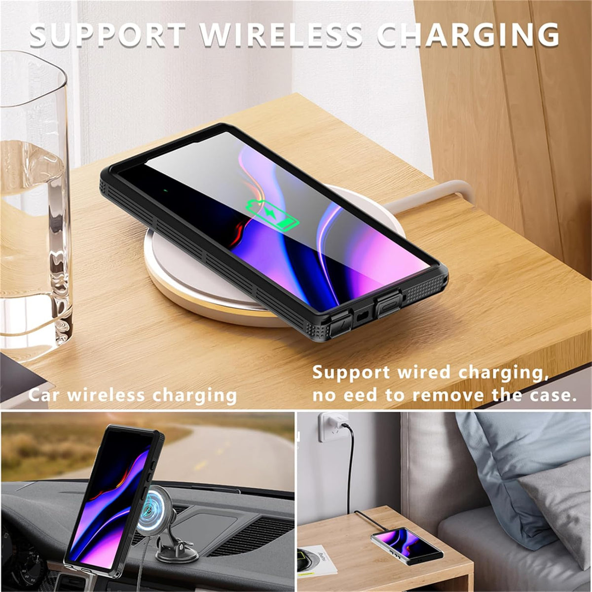 Designed for Galaxy S24 Ultra Case Black, Compatible with Magsafe, Built-in Screen Protector, IP68 Underwater