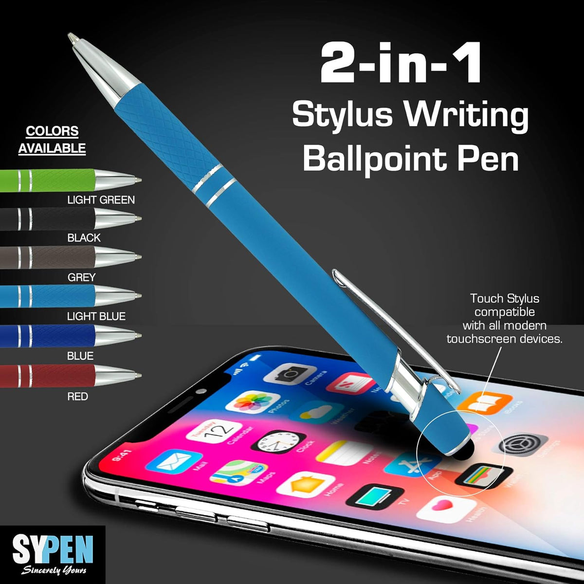 2-in-1 Stylus Ballpoint Pen for Touch Screens - Universal Pens for iPad, iPhone, Android - Multi-Use Ballpoint Tip