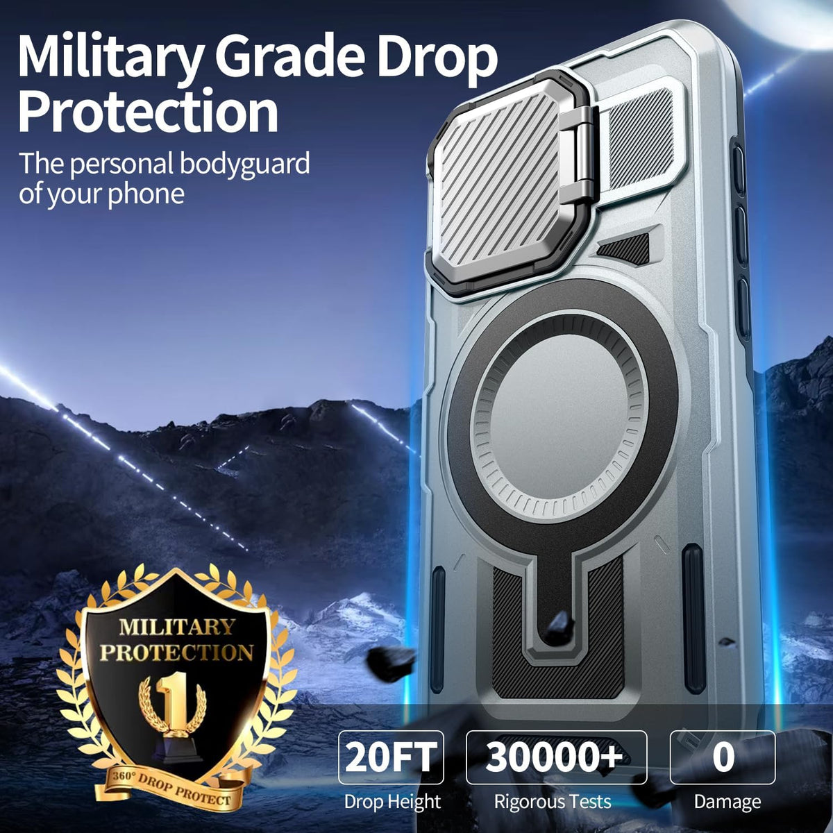 Camera Stand Case for iPhone 15 Pro, [Compatible with MagSafe] [Lens Cover] 2024 Version Military Grade Protective Soft Case for iPhone 15 Pro 6.1 inch Men Women, Grey