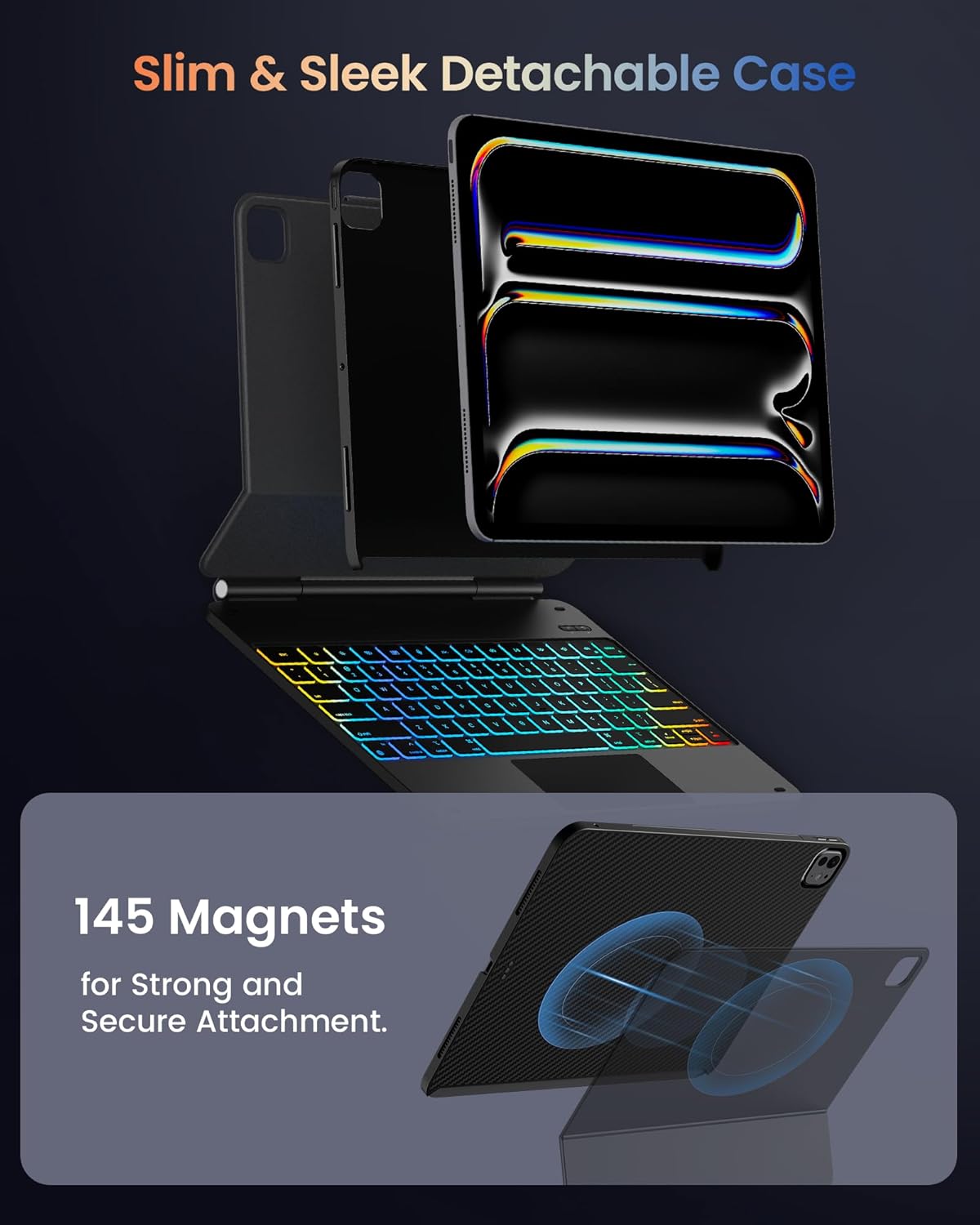 typecase Edge+ Keyboard Case for 2024 iPad Pro 13-inch (M4), Black Keyboard with Carbon Fiber Protective Case,Portrait & Typing Modes,Built-in Trackpad,11-Color Backlight,Magnetic Stand,Pencil Holder