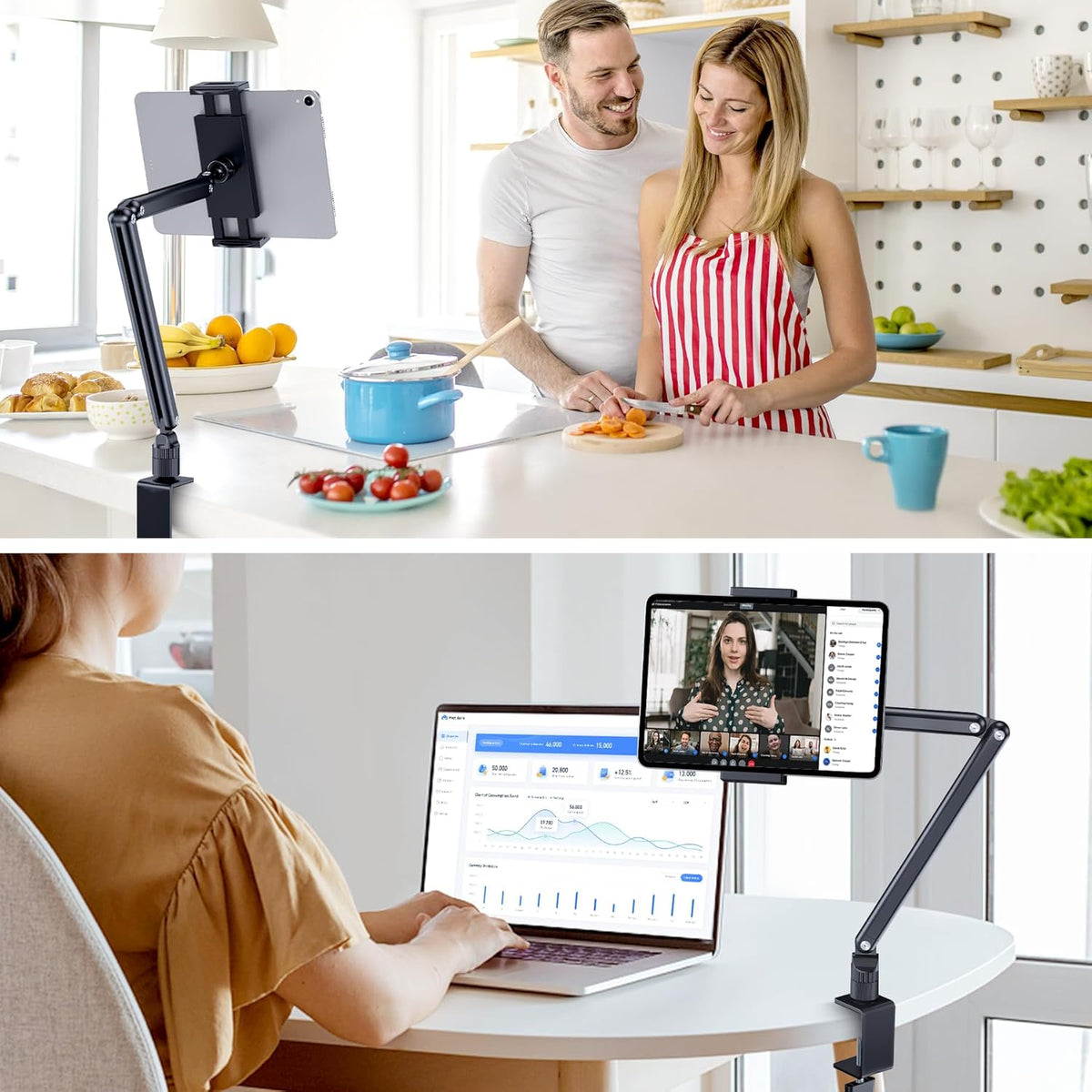 Tablet Stand Holder, Aluminum iPad Desk Mount Bracket, Tablet Arm Mount Holder with 360°Rotating Metal Base, Fits for iPad Air Pro Mini, Phones, Samsung Galaxy, Kindle, All 4.7-13 Inch Devices