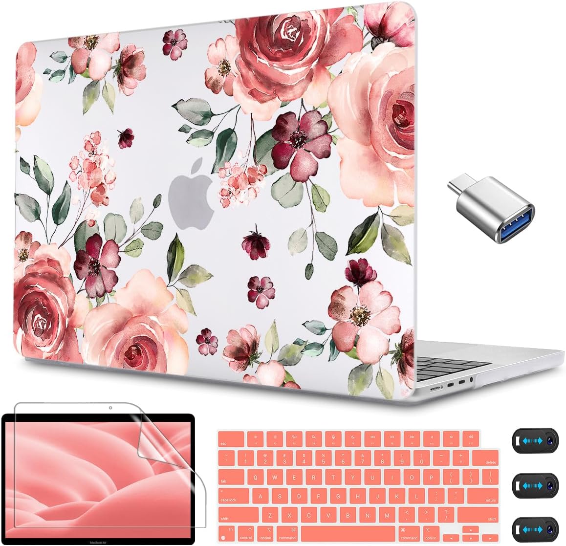 CISSOOK Matte Frosted Floral Hard Shell Case for MacBook Pro 14 Inch 2024 2023 2021 Release Model M4 A3112 A3185 A3401 M3 A2992 A2918 M2 A2779 A2442 M1 Pro/Max, Case for MacBook Pro 14" with Touch ID