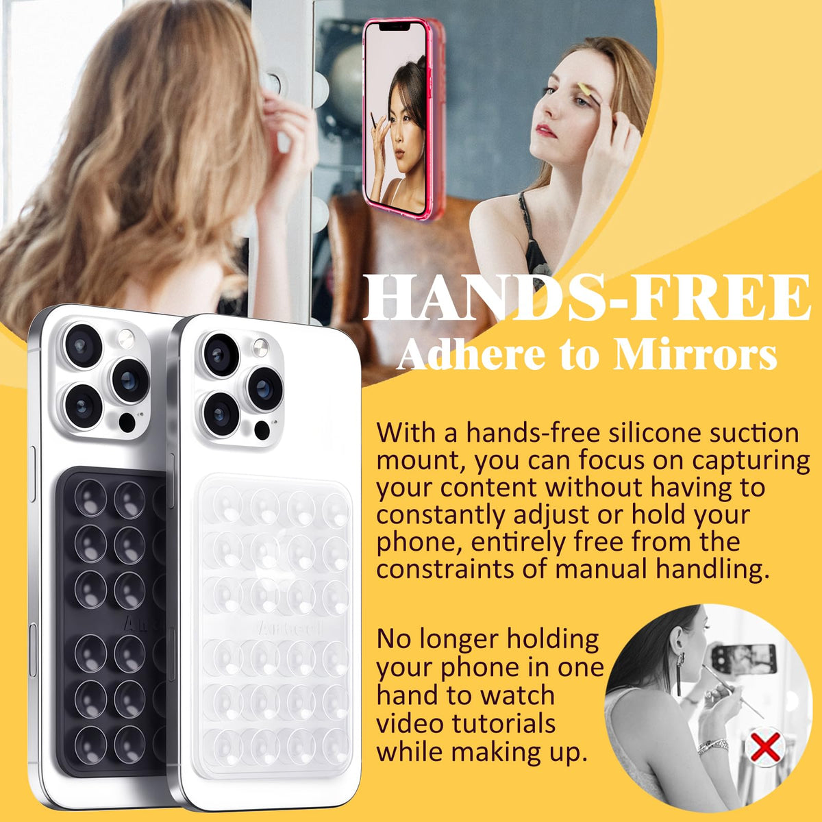 JingJinYY Medium-Sized Silicone Suction Phone Case Adhesive Mount, Enhanced Suction Power and Upgraded Thickened Sticky Phone Grip, Durable