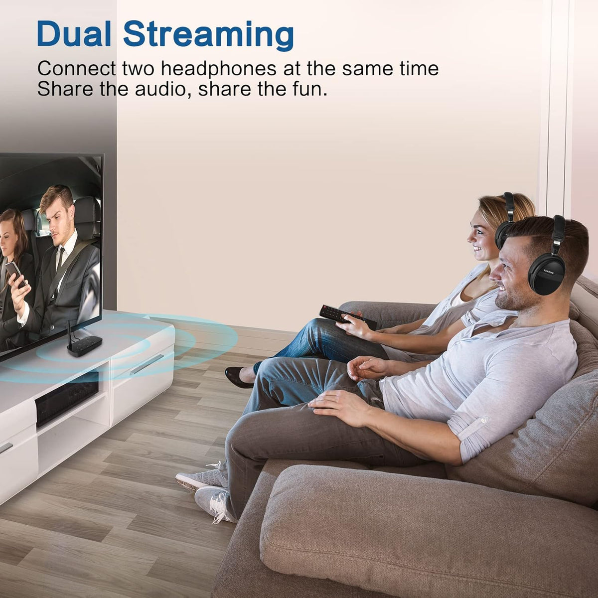 SIMOLIO 201D [2024] Bluetooth 5.2 Audio Transmitter for TV to 2 Wireless Headphones, Long Range
