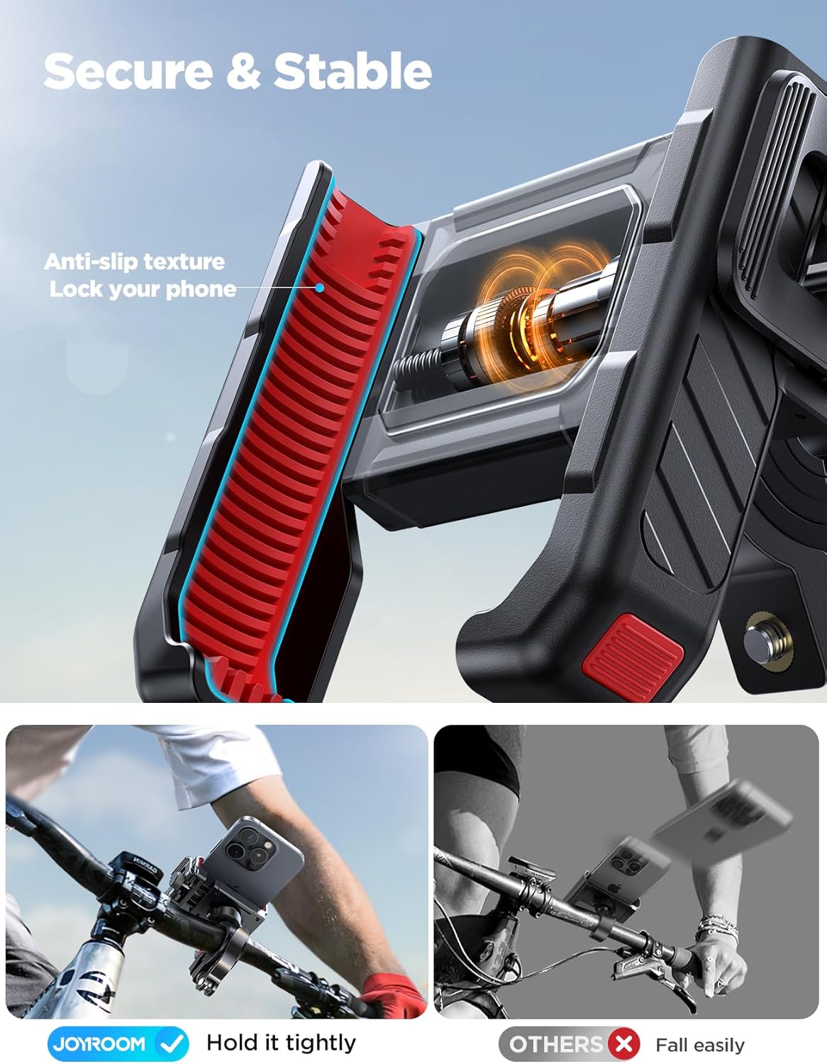 JOYROOM Motorcycle Bike Phone Mount Holder - Bicycle Handlebar Cell Phone Mount - Stroller Scooter Phone Clip for iPhone Samsung Galaxy 4.7''-7'' Smartphones