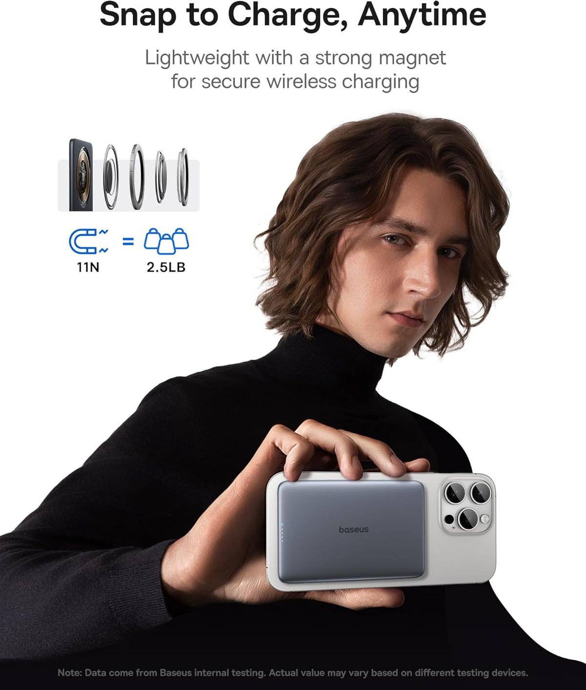 Baseus Picogo Power Bank, 0.3" Ultra Slim 5000mAh MagSafe Portable Charger with USB-C Braided Cable, Card-Size Magnetic Battery Pack, Alloy Wireless Fast Charger for iPhone 16/15/14/13/12, Lightweight