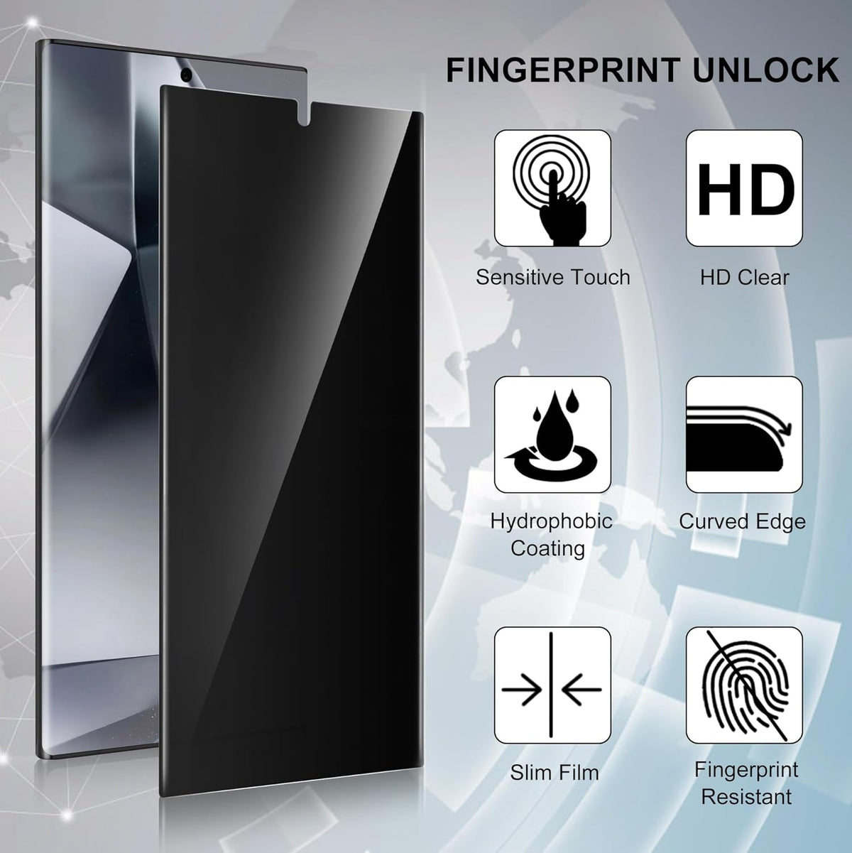 Galaxy S24 Ultra Screen Protector [2 Pack] - Matte Privacy TPU Film, Anti-Spy, Case Friendly, Supports In-Screen Unlock.