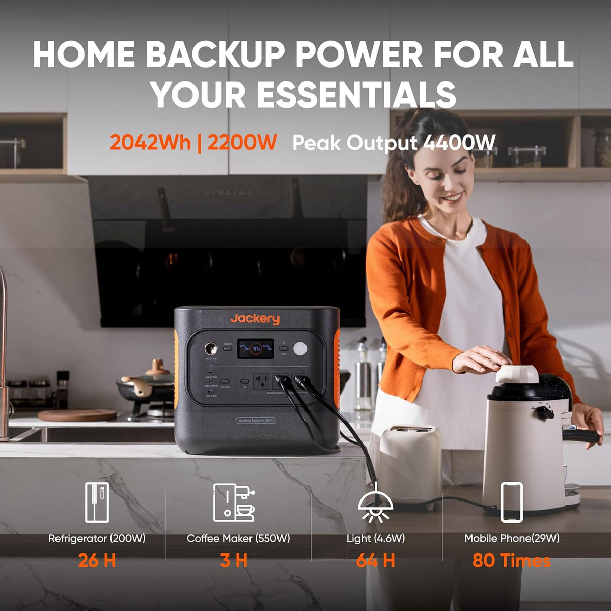 Jackery Explorer 2000 v2 Portable Power Station with 2x200W Solar Panels and AC Charging Cable, 2040Wh LFP Home Backup Battery, 2200W AC Output, Solar Generator for Power Outages, Emergencies, Camping