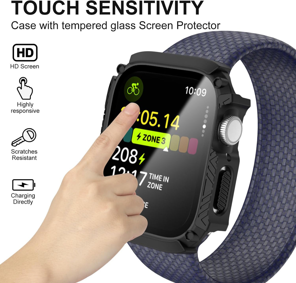 2-Pack Waterproof Case for Apple Watch Series 9 8 7, Ultra-Thin Tempered Glass Screen Protector for 45mm, Black