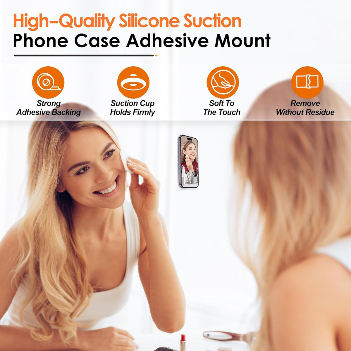 2 Pack Silicone Suction Phone Case Adhesive Mount, Anti-Slip Hands-Free Holder, Sticky Grip for iPhone & Android