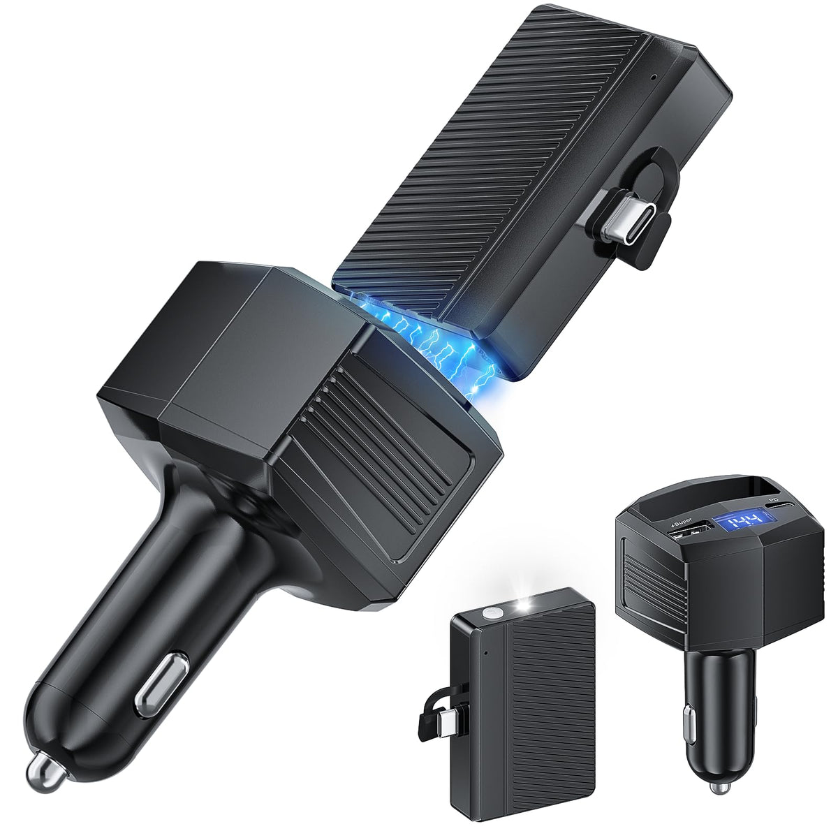 SEEKEVEN Cell Phone Car Charger with 3000mAh Power Bank, USB C Car Accessories Adapter for iPhone 17 USB C Charger Fast Charging, Travel Essentials