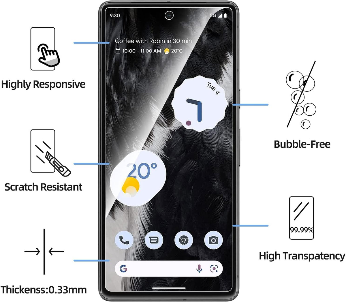 NEW'C Google Pixel 7 Screen Protector - 3 Pack, Tempered Glass, Case Friendly, Anti-Scratch, Bubble Free, Ultra