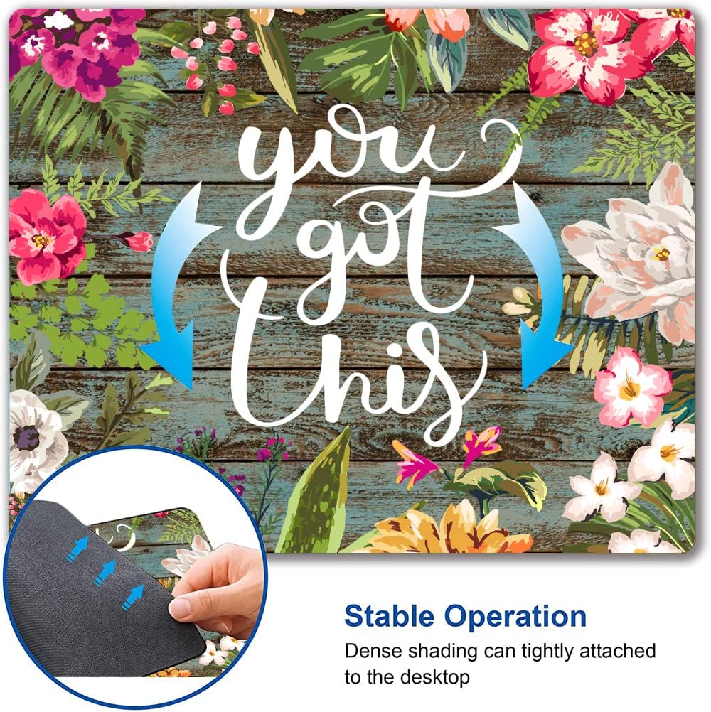 Mouse Pad, Floral Inspirational Quote Mousepad, Square Waterproof Pad Non-Slip Rubber Base MousePads for Office Laptop, 9.5inchx7.9inchx0.12inch Inch (Motiavation You Got This)
