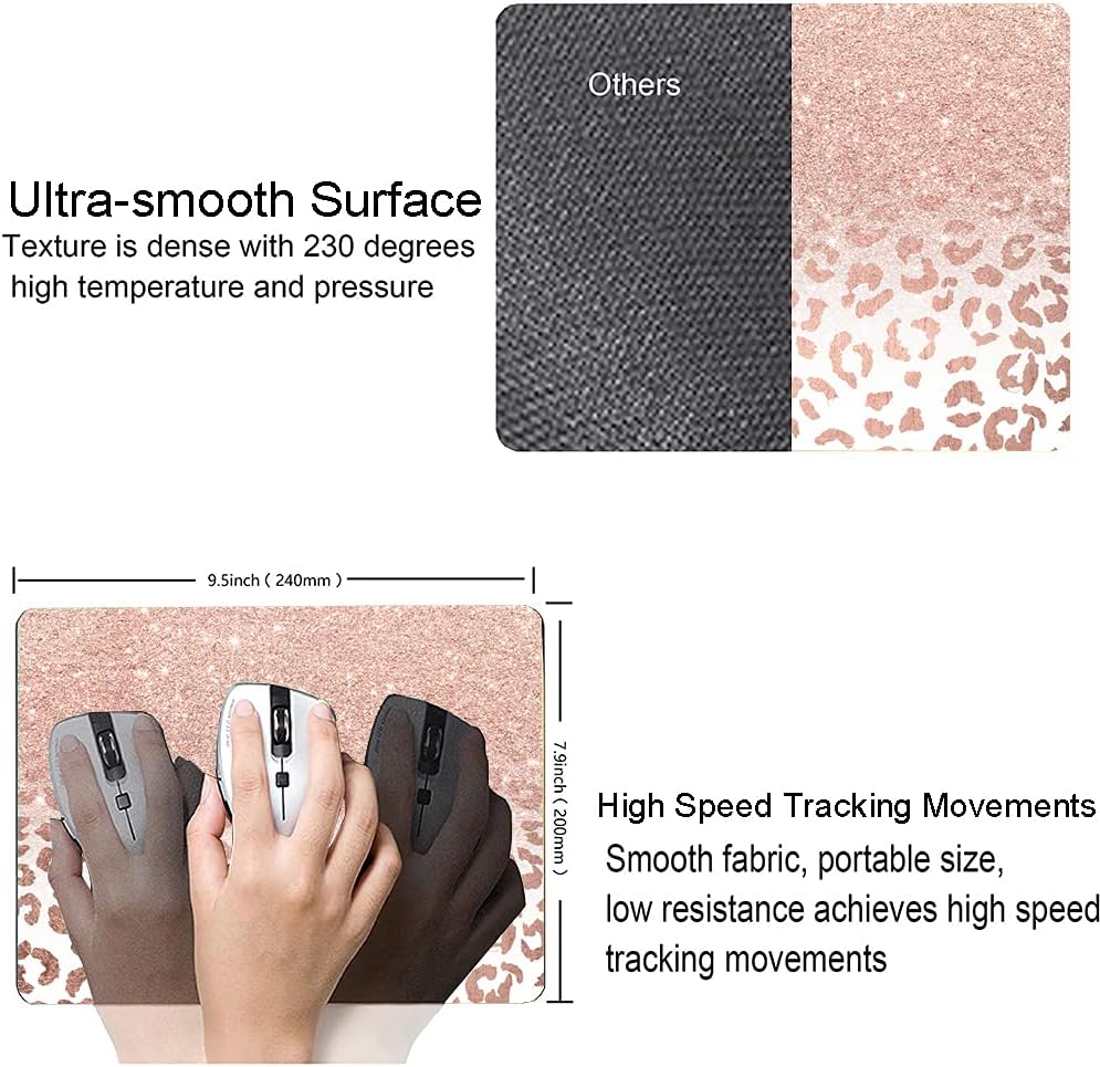 Mouse Pad, Animal Print Mouse Pad Custom Design, Square Waterproof Mouse Pad Non-Slip Rubber Base MousePads for Office Laptop, 9.5"x7.9"x0.12" Inch(Pink Glitter Leopard)