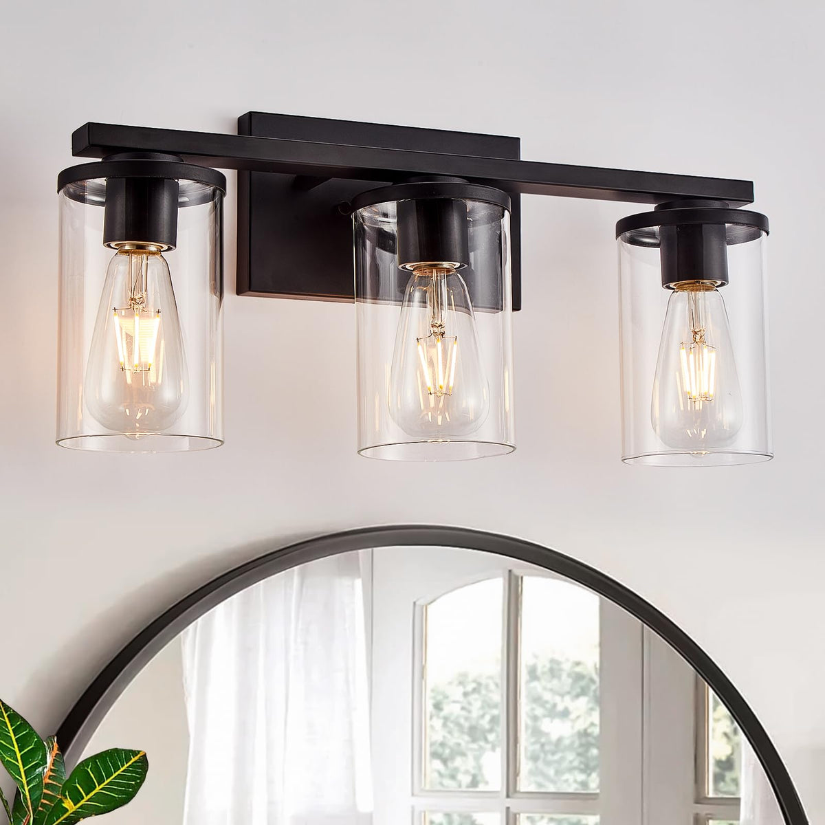 Fabulis Vanity Light with 3-Light Classic Bathroom Light Fixtures Modern Wall Light with Clear Glass Shade Elegant Wall Sconce for Mirror Bedroom