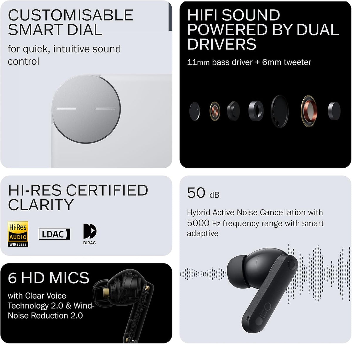 CMF Buds Pro 2 Wireless Earbuds, Hi-Res Audio with LDAC, 50 dB Hybrid Noise Cancelling Earbuds, Ultra Bass Technology, Bluetooth 5.3, 43H Play Time with Charging Case, 6 HD Mics Headphones, Orange