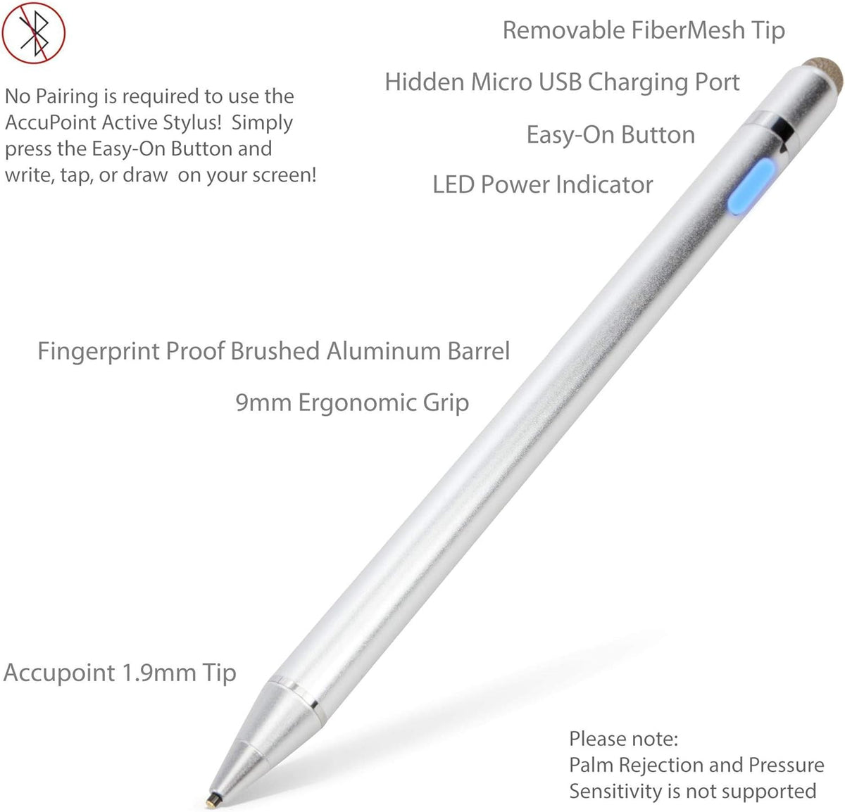 BoxWave Stylus Pen for Samsung Galaxy A31, AccuPoint Active Stylus, Electronic Stylus with Ultra Fine Tip, Metallic