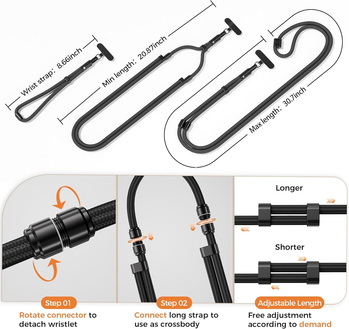 SURDOCA 3-In-1 Phone Lanyard with Tether Tab & Loop Strap, Adjustable Anti Theft Phone Strap for Crossbody, Neck, Wrist - Universal for Camera, Earphone, USB Drives, ID Badges