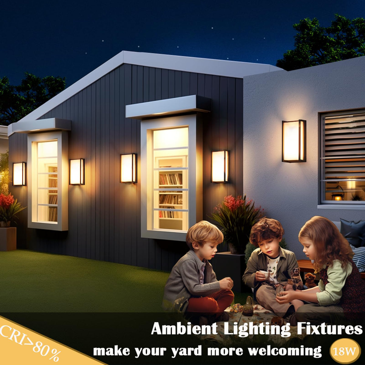 iYogaled Modern Exterior Lighting Fixtures, 3-Color Temperature Front Porch Light fixtures, IP65 Waterproof wall Sconce,18W 1500LM Rectangular Black