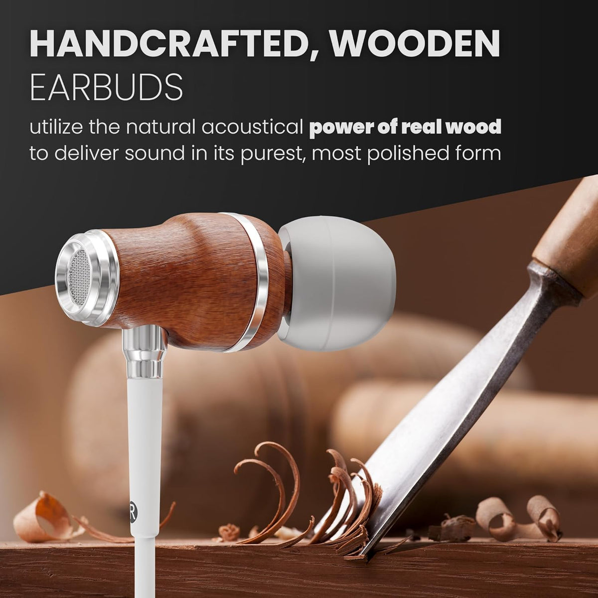 Symphonized iPhone Earphones Wired Deep Bass Sound, 3D Sound, Microphone Volume Control, 90% Noise Cancelling, Bubinga Wooden with Lightning (Apple MFI Certified), iPhone SE to 14 Earbuds (White)
