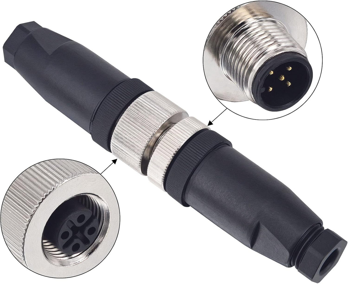 M12 5-Pin Female Circular Aviation Connector Plug, 12mm Waterproof Adapter Plug, 4 Pack