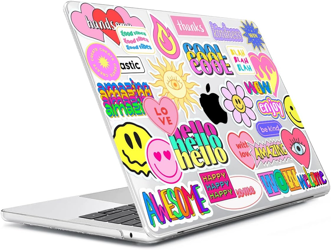 Compatible with MacBook Air 13 inch Case 2025 2024-2022 M4 A3240 M3 A3113 M2 A2681, Plastic Hard Shell&Keyboard Cover&Screen Film&Webcam Cover for MacBook Air 13.6 inch Case, Trendy Patches