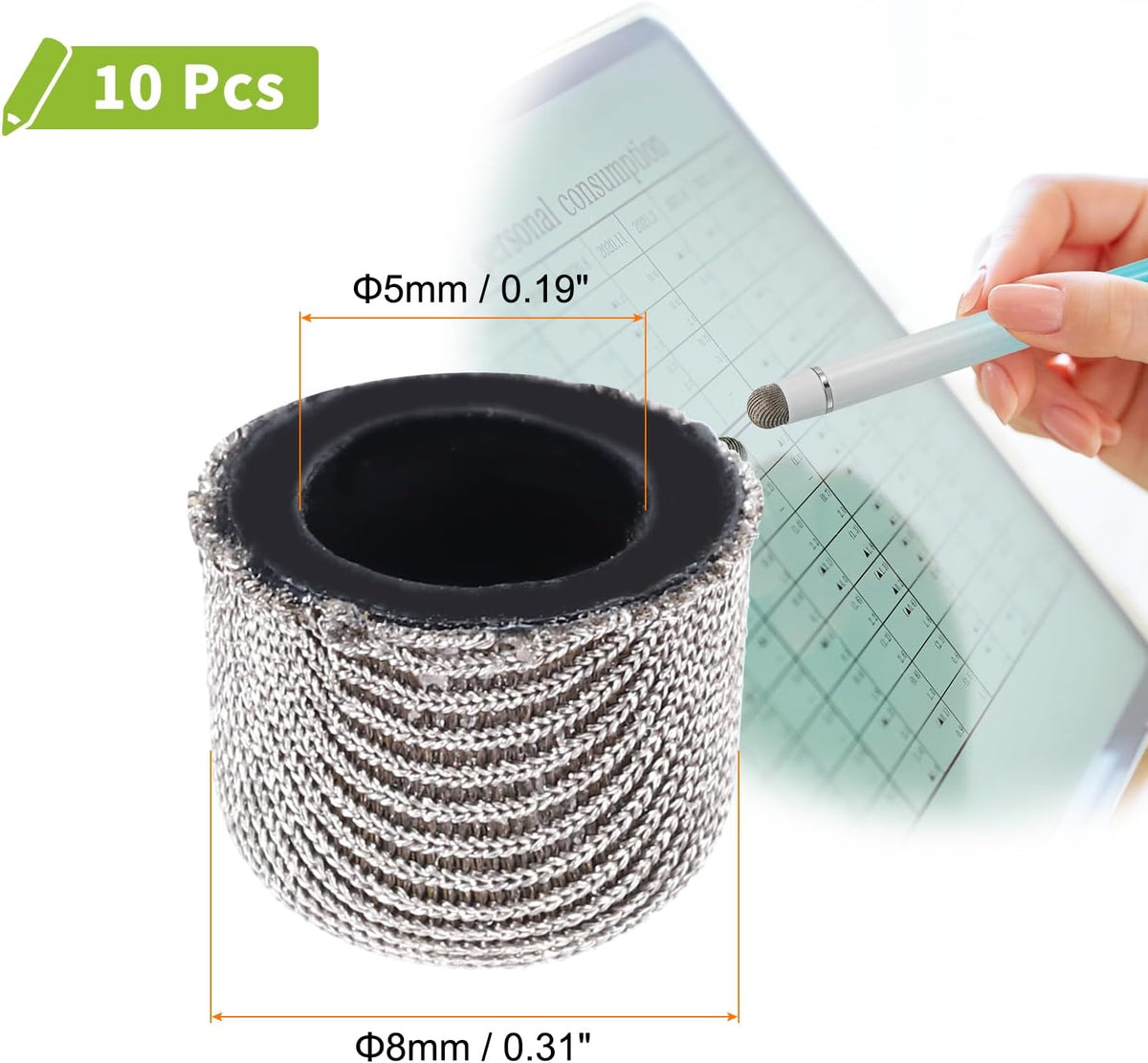 MECCANIXITY 10Pcs Replacement Fiber Mesh Tips for Stylus Pens 8mm Suitable for Capacitive Touch Screen,High Sensitivity,Soft,No Scratch Screen Pen Tip