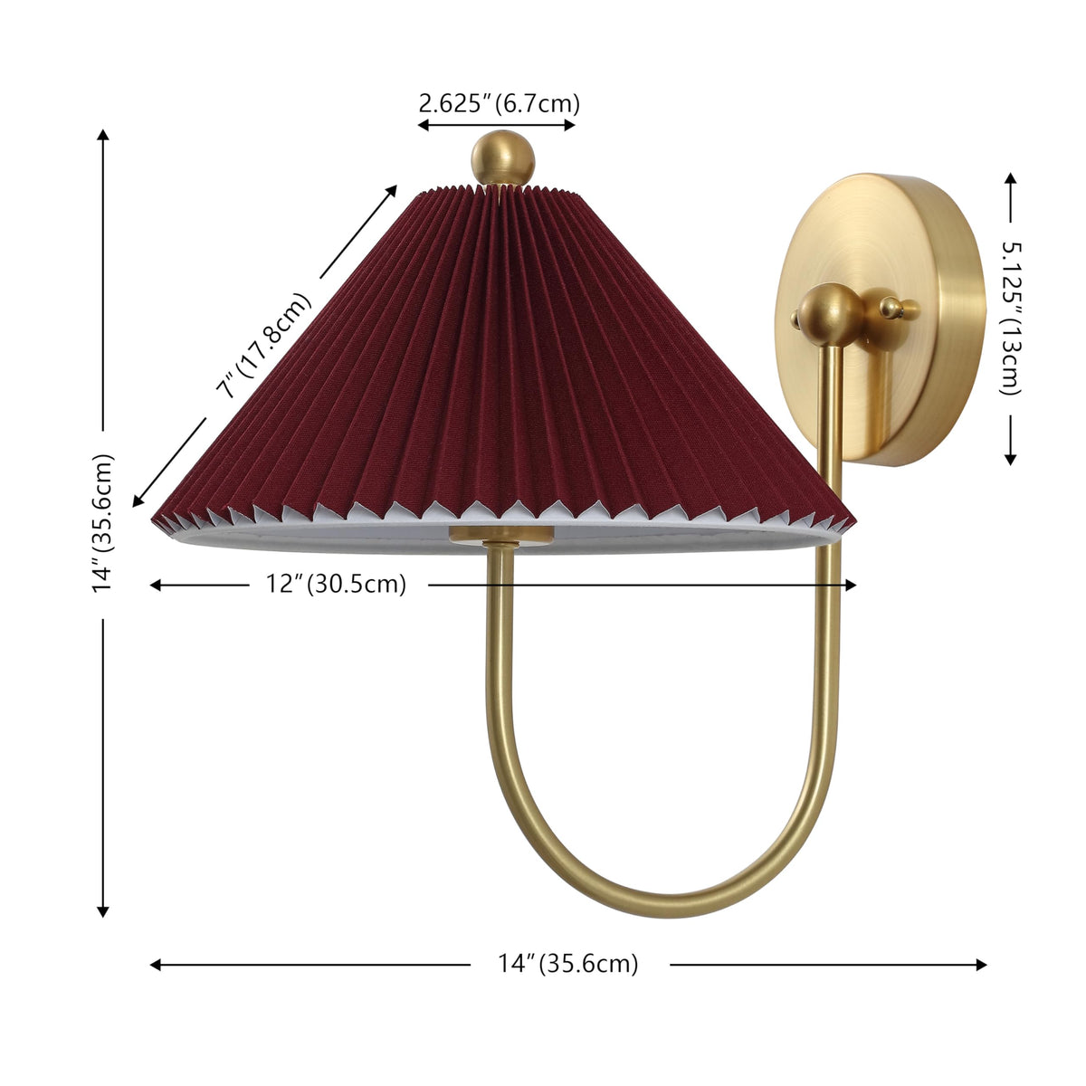 SAFAVIEH Lighting Collection Chrissy Burgundy/Brass Fabric/Metal Wall Sconce Set of 2 (LED Bulbs Included)