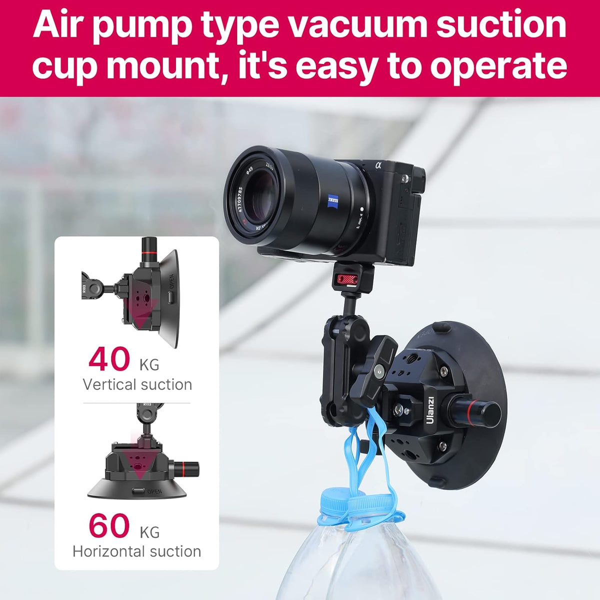 ULANZI SC-02 Suction Mount 4.5'', Magic Arm Bracket for DSLR Cameras Action Camera Video Shooting Filming, Compatible with DJI OSMO Pocket 3/Insta 360 x5/OSMO 360/Sony/Canon/Nikon/Fuji Action Cameras
