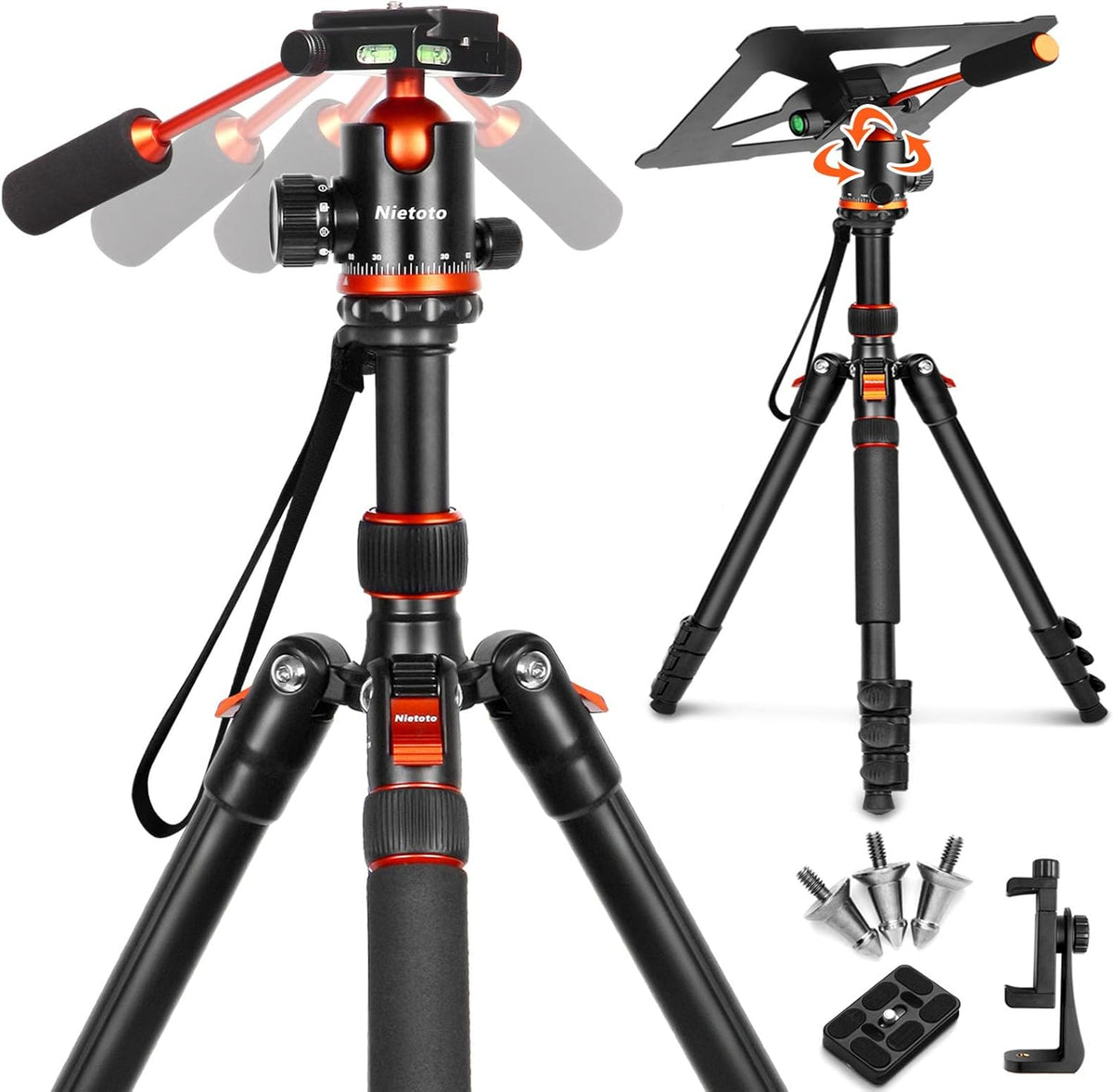 Camera Tripods & Projector Stand, 2 in1 Tripod for Camera with Removable Metal Tray, Heavy Duty Tripod for DSLR. Projector. Sheet Music and Tablet, Extra Metal Spikes and Carry Bag