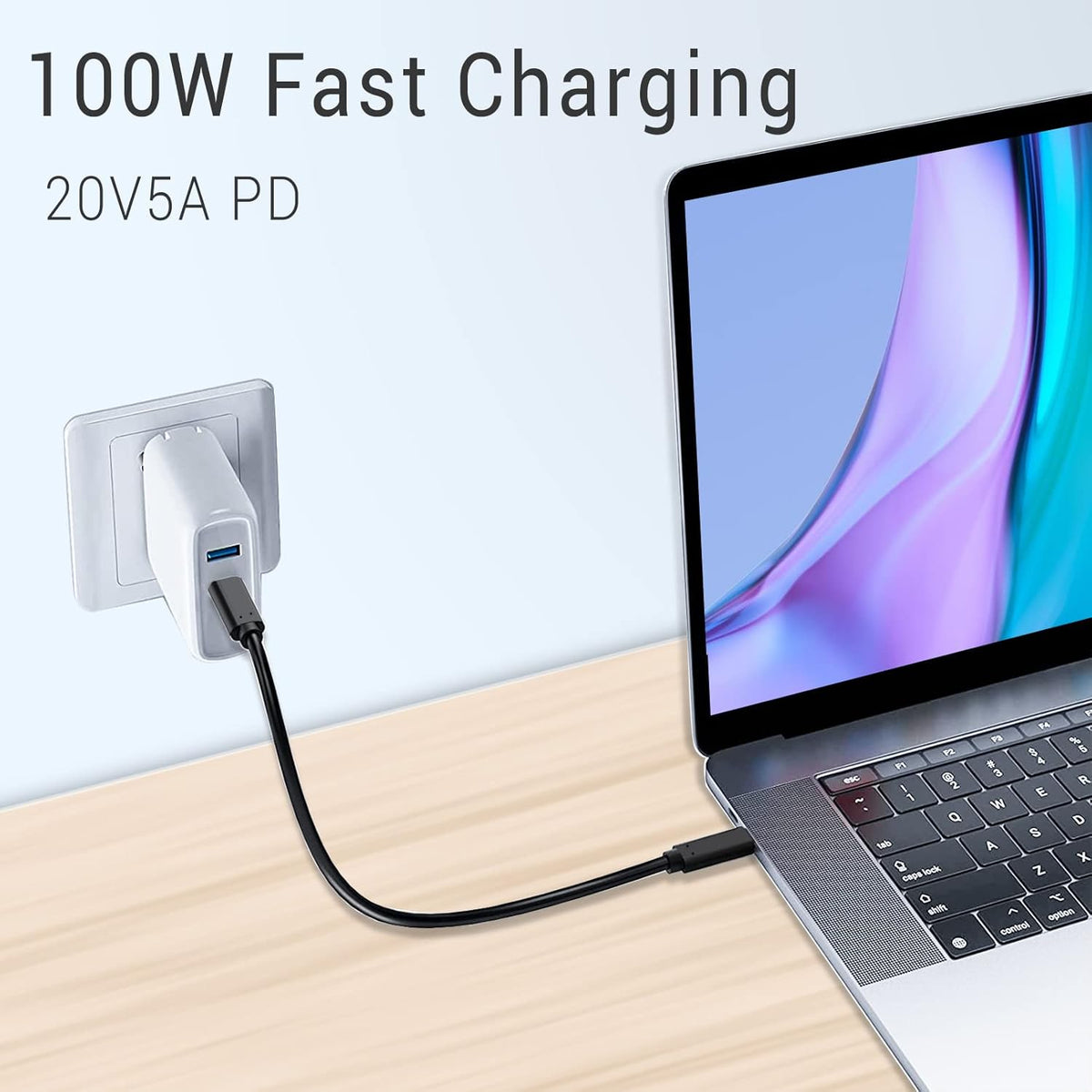 1FT USB C to USB C Cable 100W 2 Packs, Short USB C 3.1 Fast Charging PD Cord, 10Gbps High Speed Data, 4K@60Hz Video