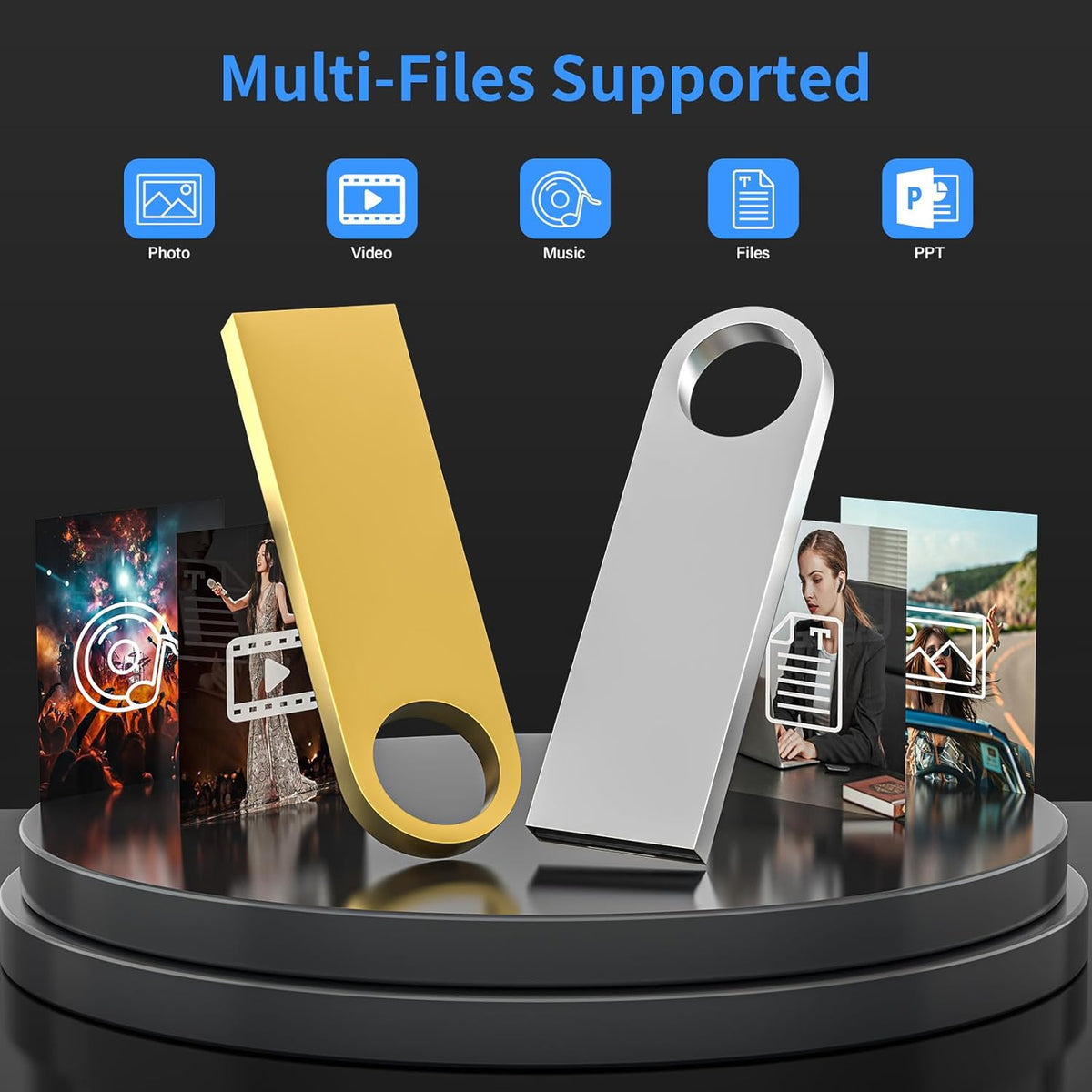 1GB USB Flash Drive 2 Pack with Keychains, Wooolken Sleek Metal USB 2.0 Thumb Drives Memory Stick for PC Laptop Computer
