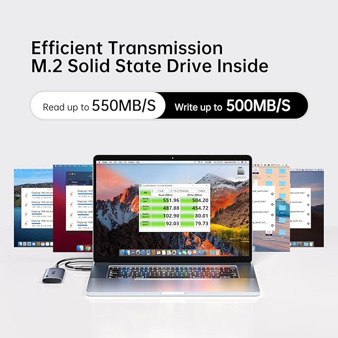 SSK 2TB SSD External Hard Drive Portable SSD Up to 550MB/s Fast Solid State Drives External Drive USB 3.2 Gen2 SSD for iPhone 15/Pro Windows Mac Android with LED Light Trim SMART Supported