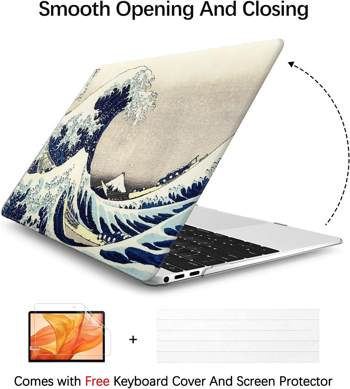 Compatible with MacBook Pro 13 inch Art Case Skin, 2022, 2021, 2020-2018 Release A1708 Pattern Painting Hard Shell with Keyboard Cover& Screen Protector (The Great Wave by Hokusai)