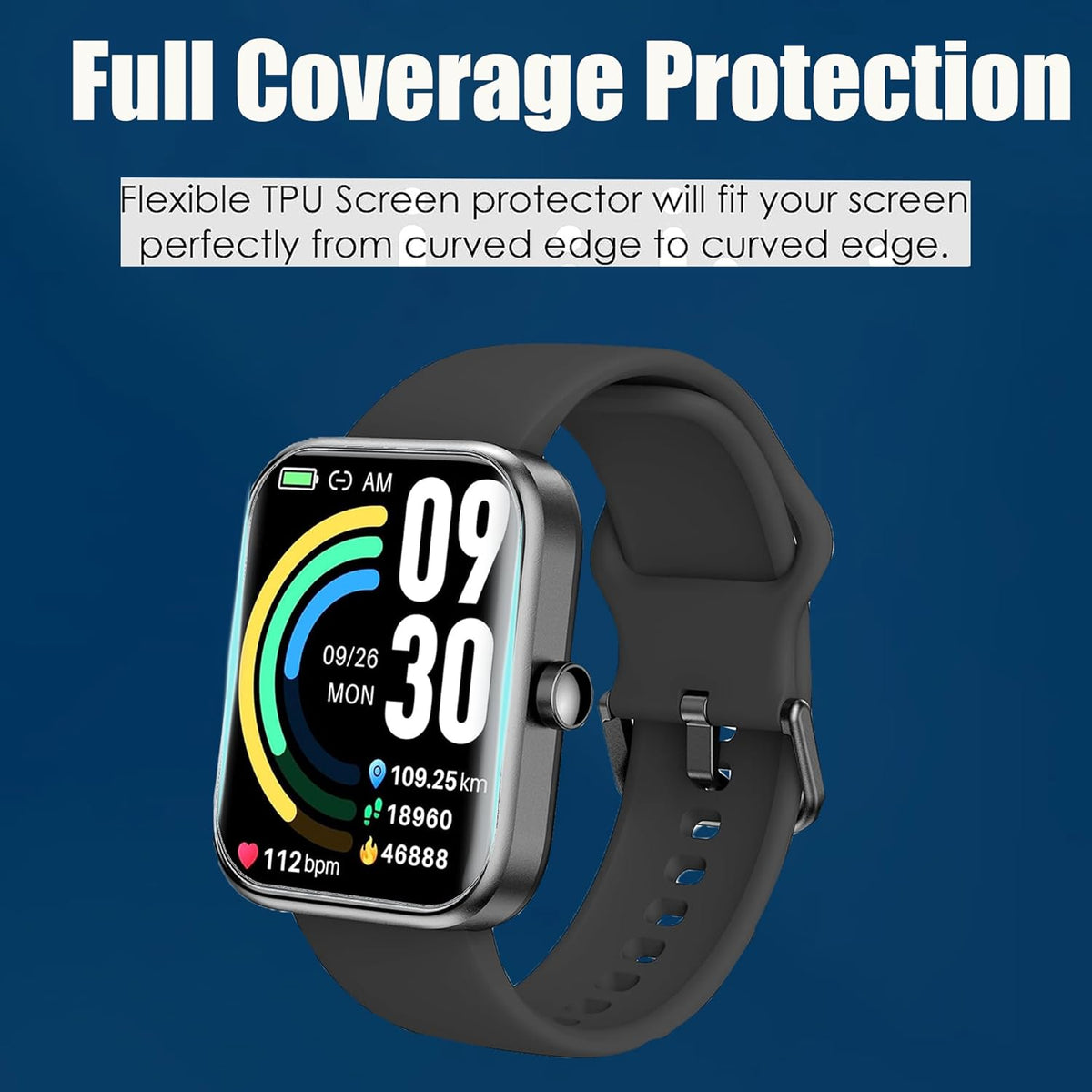 Compatible 3Plus Vibe Lite BT Screen Protector, [6 Pack] Full Coverage TPU Clear Film for 1.96" Smartwatch