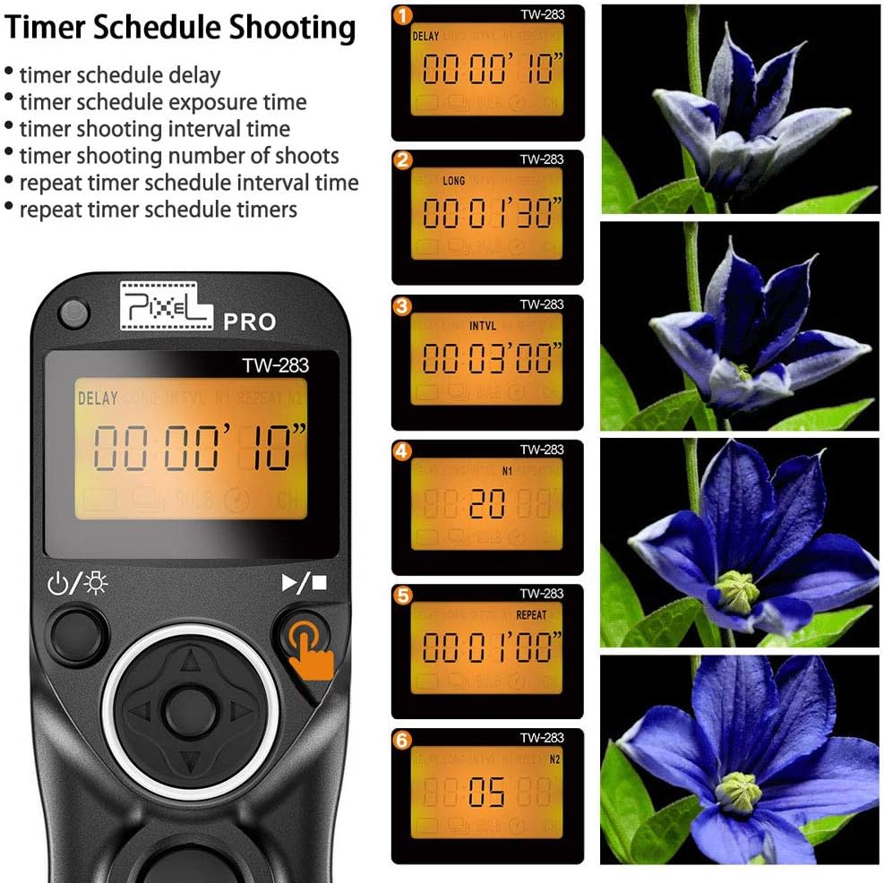 Pixel Wireless Shutter Release Cable Timer Remote Control TW-283 UC1 Compatible for Olympus Cameras