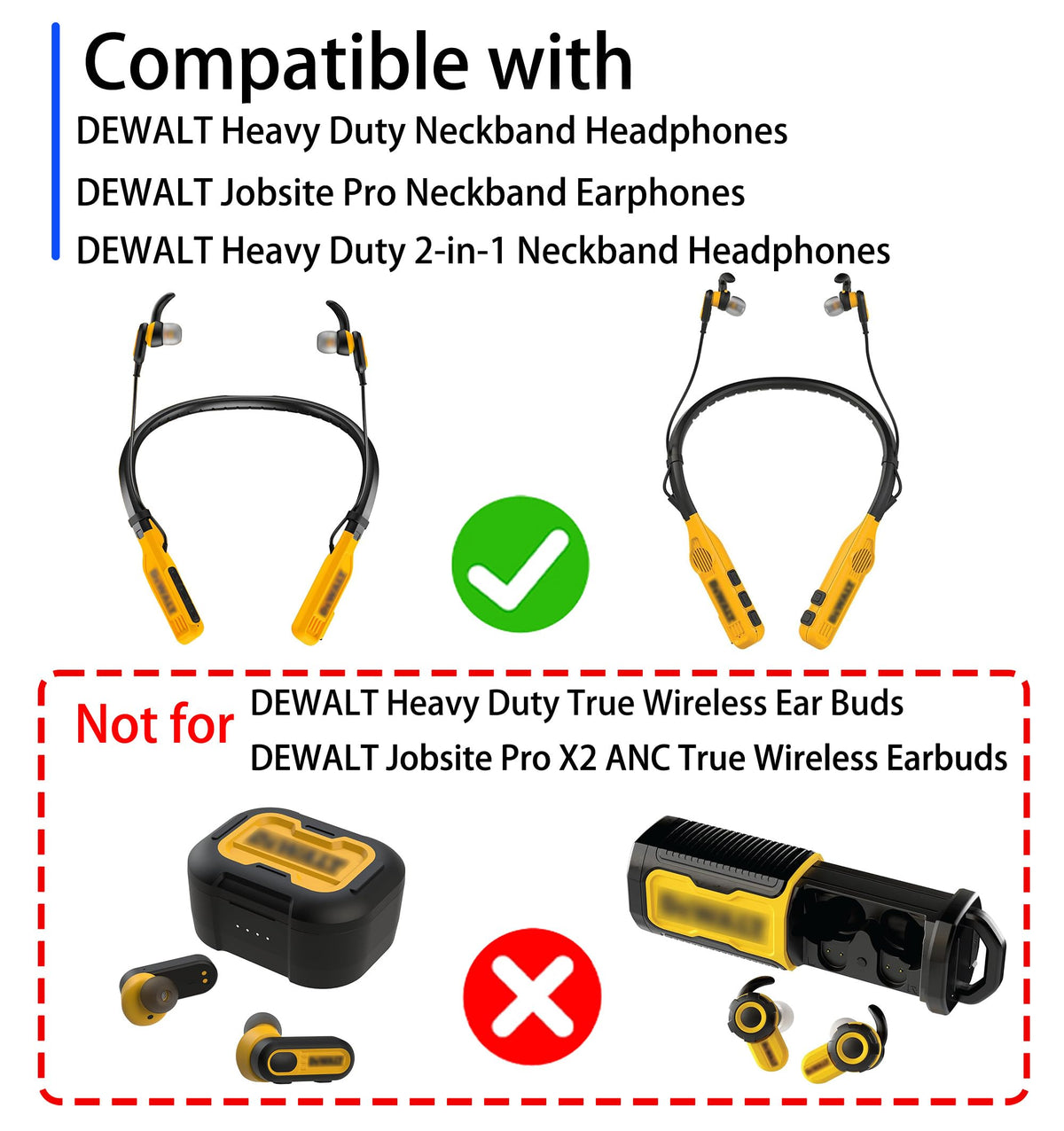 NANLANFAN Replacement Silicone Ear Tips for Dewalt Headphones, Compatible with Dewalt Heavy Duty/Jobsite Pro/Heavy Duty 2-in-1 Bluetooth Neckband