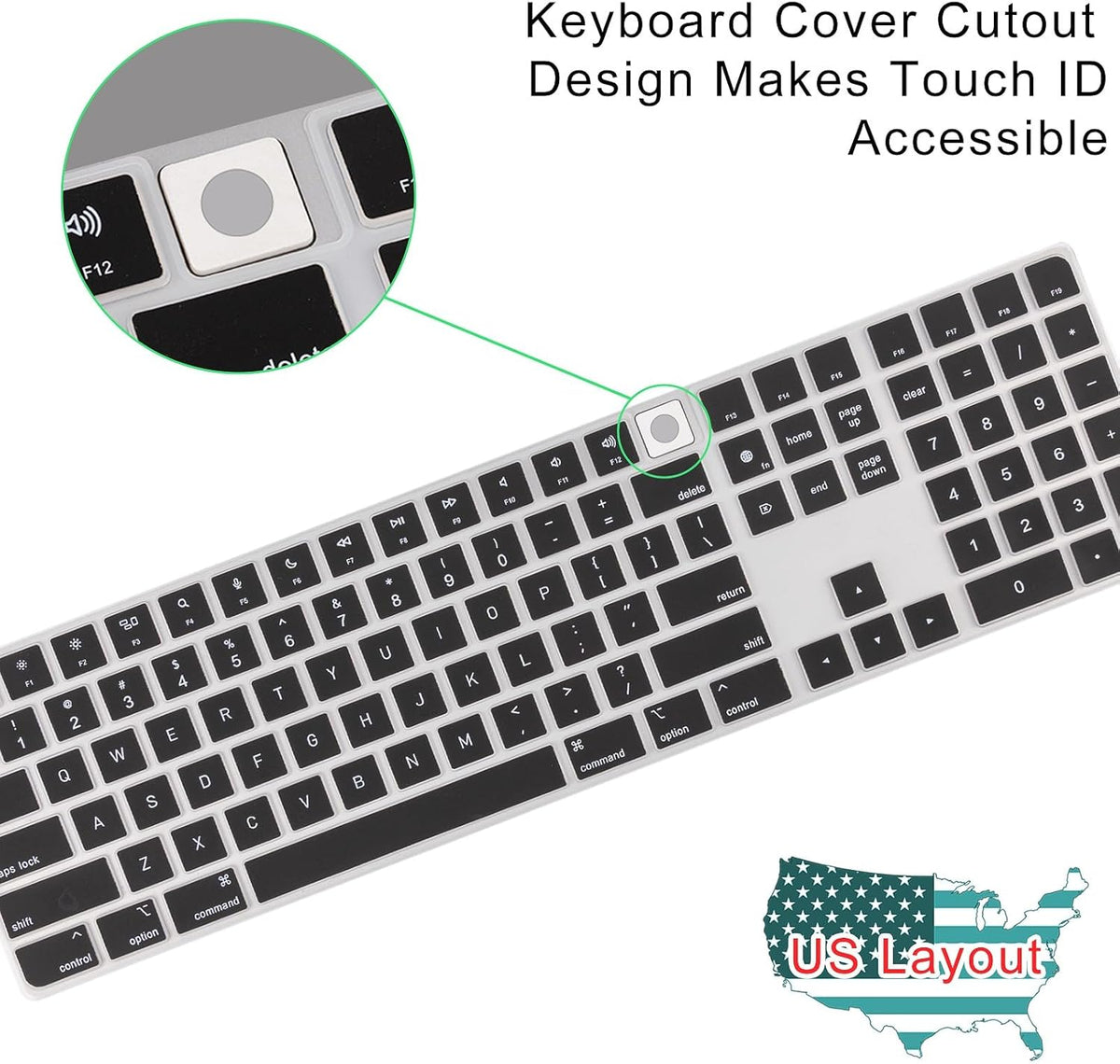 Allinside Black Keyboard Cover for Mac Magic Keyboard with Touch ID and Numeric Keypad A2520 US Layout
