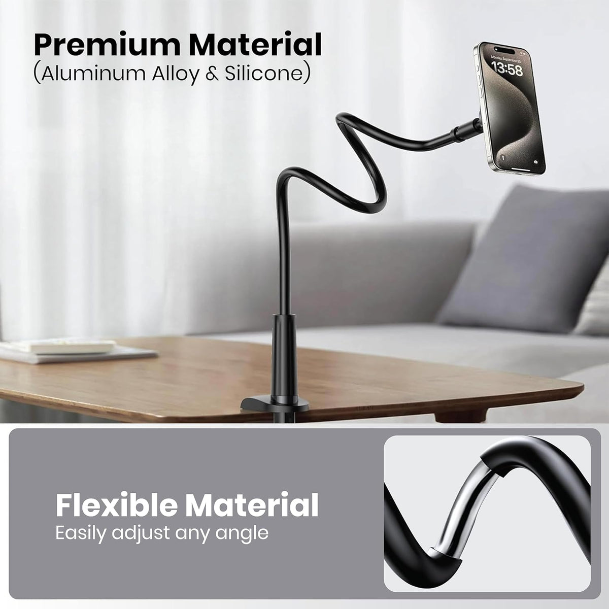Adjustable 39in Phone & Tablet Holder – 360° Rotating Flexible Arm Mount for Bed & Desk, Universal Clamp Stand for Mobile Phones, Kindle, Galaxy Tabs, Fire Tablets, 4.7"–11" Devices