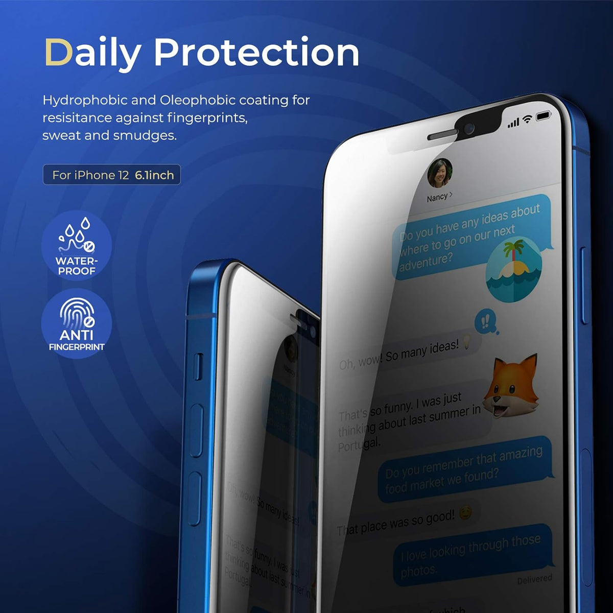 ORIbox Privacy Glass Screen Protector for iPhone 12 mini, 2 Packs Anti-Spy Tempered Glass Protector
