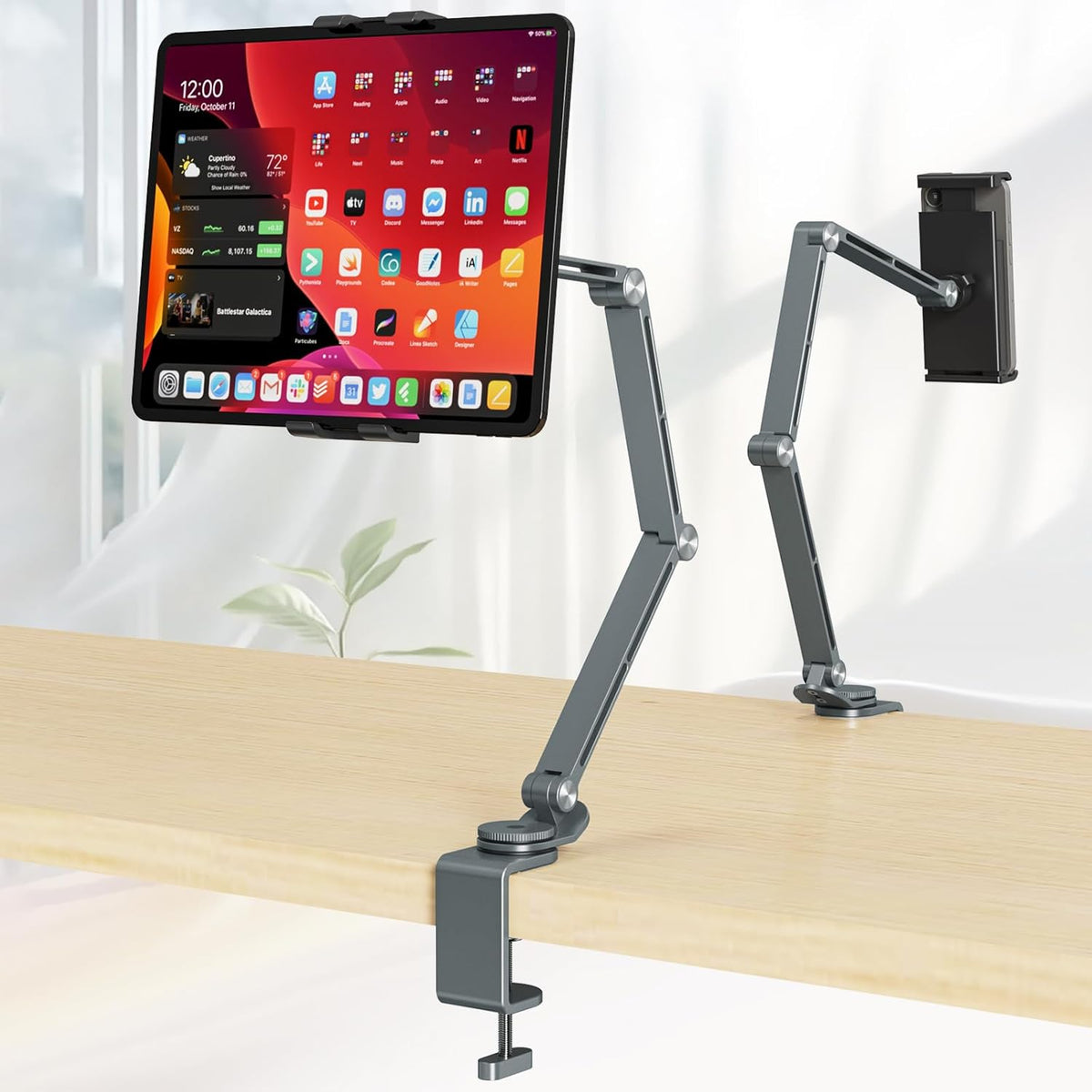 Houele 360Rotate 4-15.6" Tablet Stand Holder, Adjustable Foldable Tablet Arm iPad Desk Mount with Base, Phone Holder