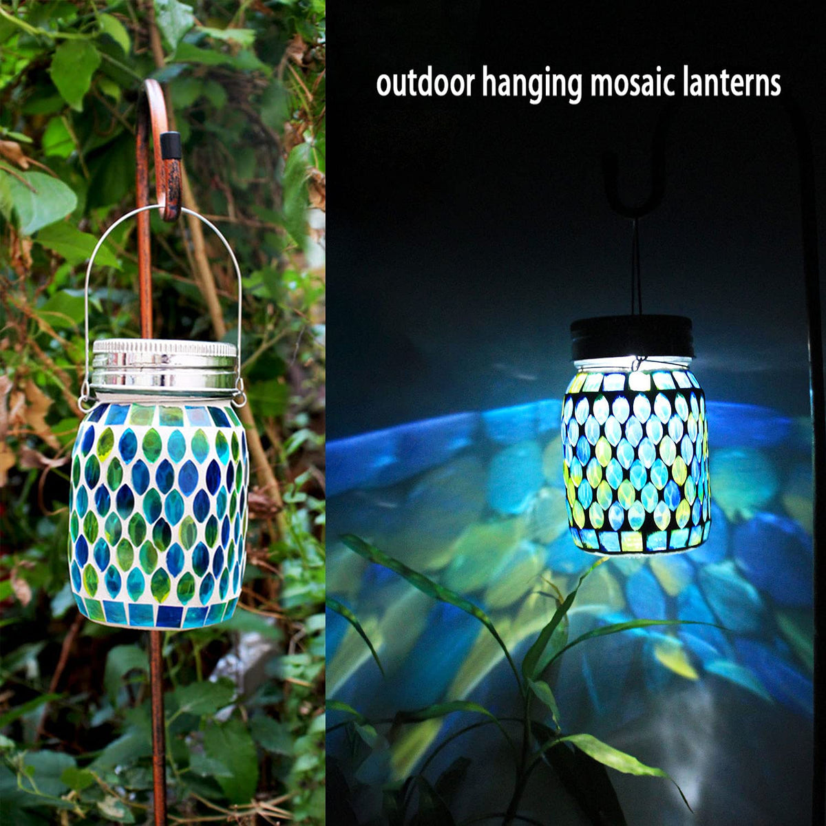 Mosaic Lights Solar Outdoor Hanging Lanterns, Garden Decor Christmas Gifts for Women Mom Grandma Halloween Decor Lights, Outdoor Waterproof Lights