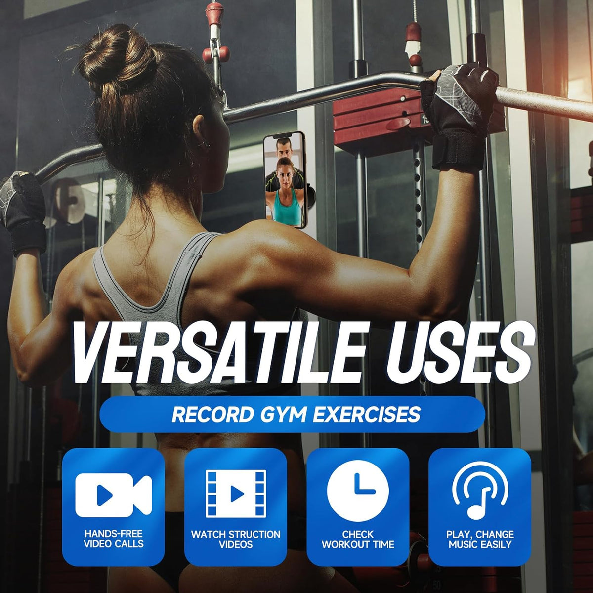 Gym Magnetic Phone Holder, Dual Magnet Phone Mount for Metal Surfaces, 360 Degree Adjustable for Recording Video
