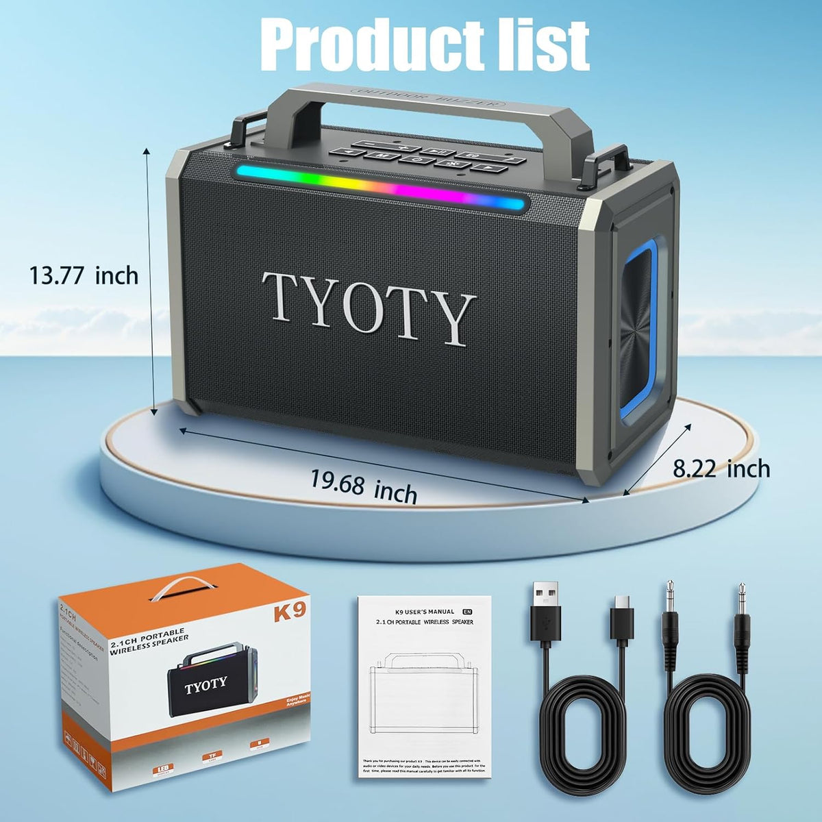 Portable Bluetooth Speaker 80W Loud Wireless Outdoor Stereo Sound Deep Bass IPX5 Waterproof Big Powerful Large Party Speakers with Colorful LED Lights, TWS, EQ, AUX, USB for Home Travel Camping