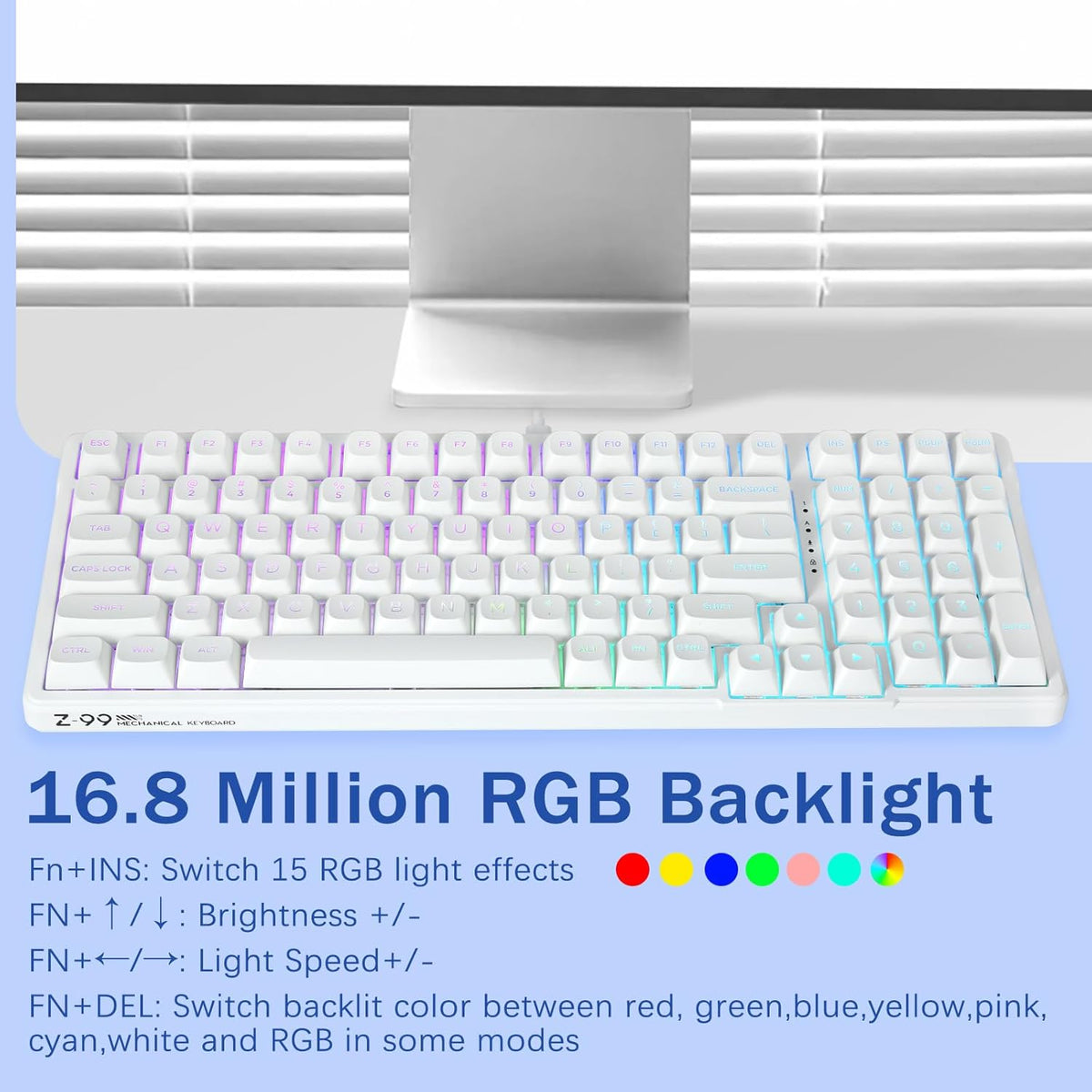 HUO JI E-Yooso Creamy Mechanical Keyboard Wired, Hot Swappable, Pre-lubed Linear Switches, Gasket Structure with Sound Dampening Foam, RGB Backlit, 99 Keys Custom Gaming Keyboard for PC/Mac,White