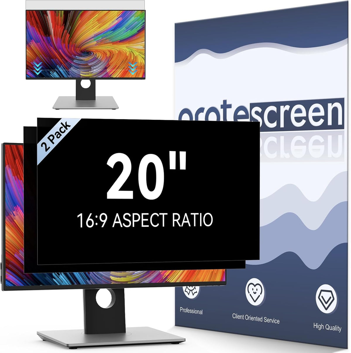[2-Pack] 20 Inch Computer Privacy Screen Filter for 16:9 Widescreen Monitor, Removable Eye Protection Anti Glare Blue Light Filter Privacy Shield, Anti Scratch Anti Spy Screen Protector Film 20 In