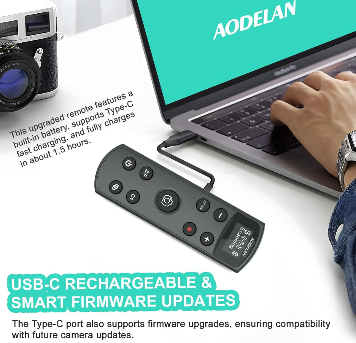 Remote Control for Sony Camera,USB-C Rechargeable Wireless Shutter Release with OLED Screen for ZV-1, ZV-E10,ZV-1F, A6100, A6400, A6700,A7IV,RX100 VII,A9,A9 II,Replace RMT-P1BT (Black)